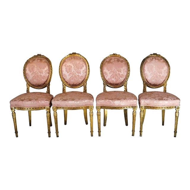 Set of Four 19th Century Louis XVI Style Giltwood Side Chairs For Sale