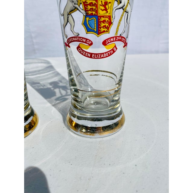1950s Set of 6 Antique Queen Elizabeth II Coronation Tall Glasses For Sale - Image 6 of 12