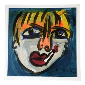 Vintage Peter Robert Keil Signed Expressionist Portrait Painting, 1977