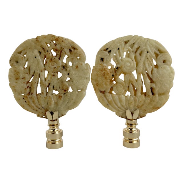 Chinese Carved Stone Bamboo Forest Lamp Finials - A Pair For Sale