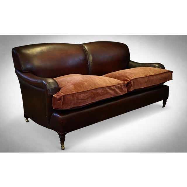 2-Seater Sofa in Burgundy Leather and Velvet from George Smith, 2010s For Sale - Image 3 of 18
