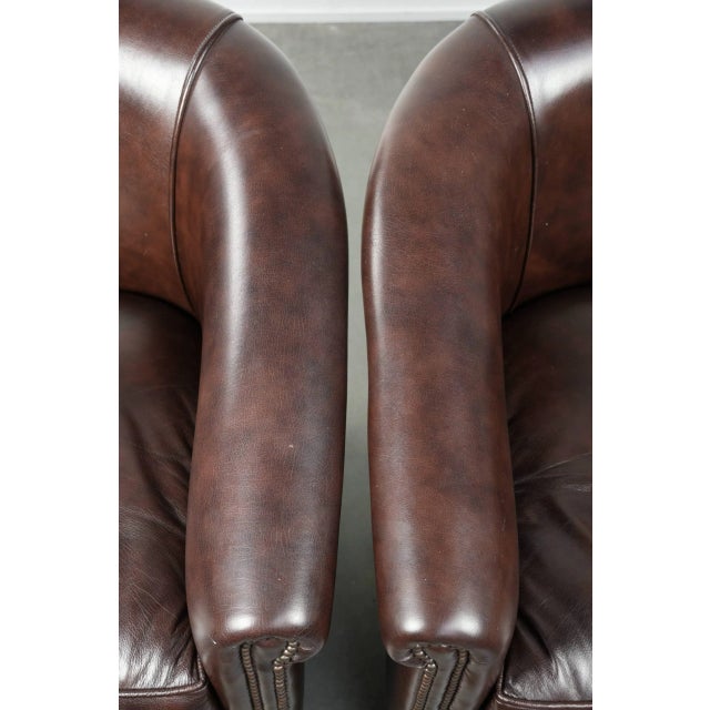 Brown English-Style Dark Cowhide Club Armchairs, Set of 2 For Sale - Image 8 of 15
