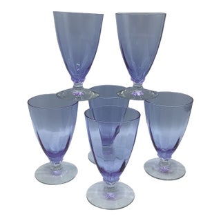 Art Deco Optic Wisteria Footed Juice Glasses by Fostoria Glass-Set of 6 For Sale