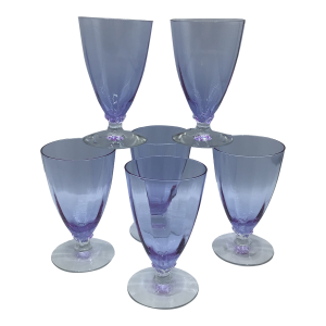 Art Deco Optic Wisteria Footed Juice Glasses by Fostoria Glass-Set of 6