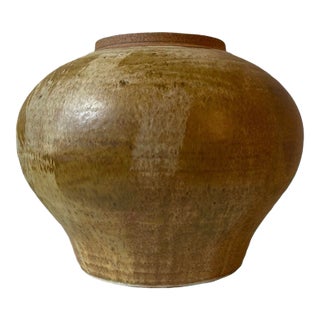 Mid-Century Bold Artisan Stone Wear Pottery Vase Singed For Sale