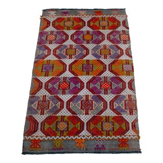 Hand-Made Braided Turkish Kilim Rug Jajim Handwoven Wool Vintage Entryway Door Mat 2x3 Ft Approx For Sale