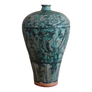 1950s Large Chinese Dragon Decorated Turquoise Vase