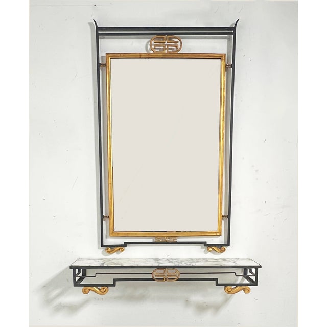 1950s C. 1950s Palladio Italian Gilded Wall Mirror and Marble Top Console For Sale - Image 5 of 6
