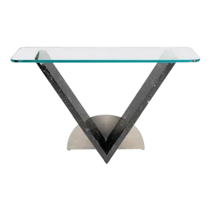 "V" Shape Marble Base Thick Glass Top Modern Custom Design Console Table