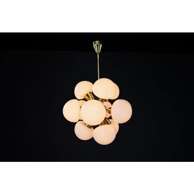 Mid-Century Modern Sputnik Chandelier in Brass and Opaline Glass, Cz, 1970s For Sale - Image 4 of 14
