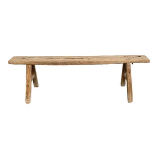 Vintage Elm Wood Skinny Bench For Sale