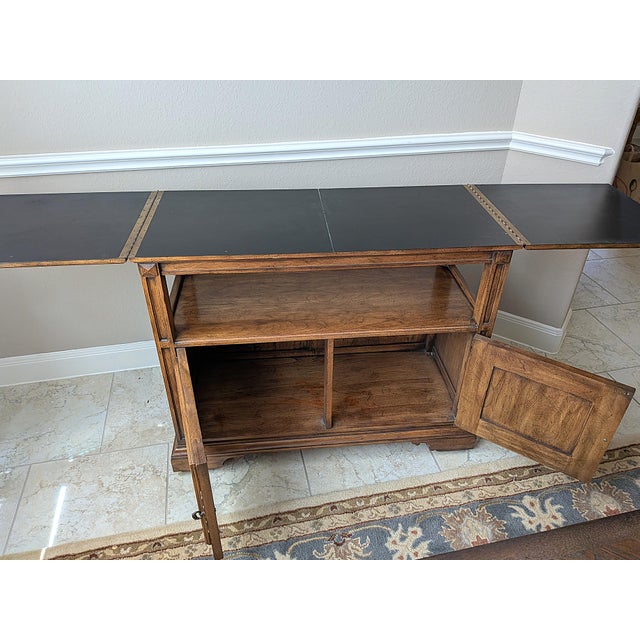 1970s Vintage 70s American Traditional Walnut Flip-Top Rolling Server Console For Sale - Image 5 of 12