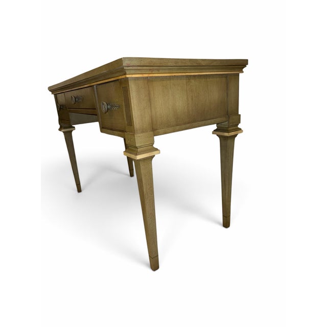 Green Vintage Neoclassical Sage Green 3-Drawer Writing Desk by White Fine Furniture Co. For Sale - Image 8 of 9