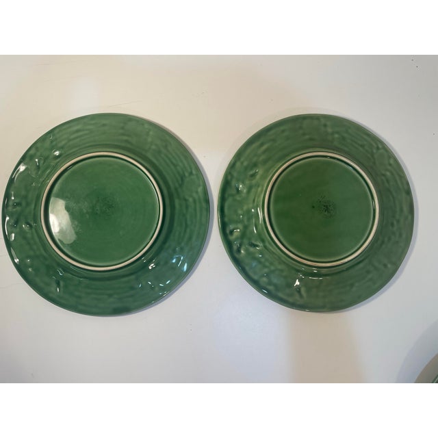 Ceramic Late 20th Century Bordallo Pinheiro Dinner Plates Set of 6 Oak Leaf Acorn Green Earthenware For Sale - Image 7 of 9