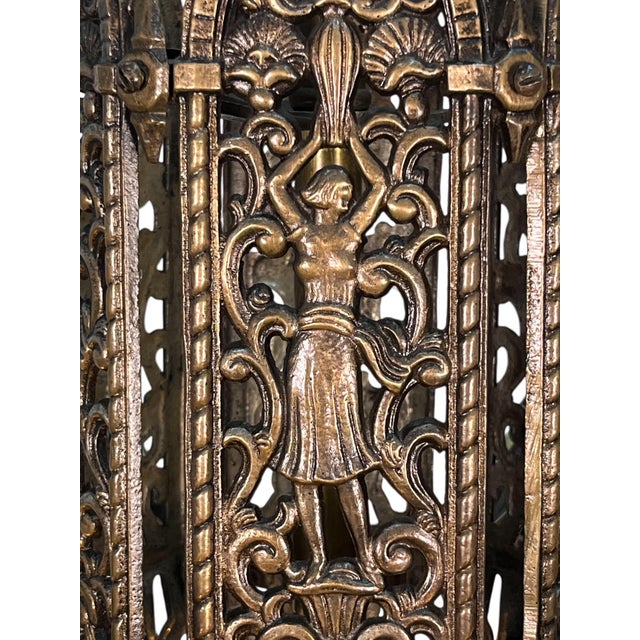 1920s Cast Bronze 6 Light Chandelier With Ladies and Revived Original Finish #2596 For Sale - Image 9 of 14