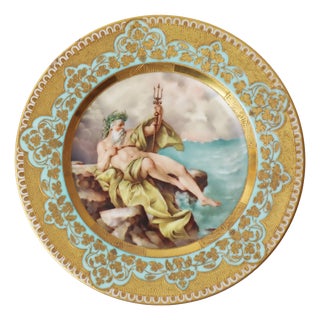 Cabinet Plate with Poseidon on a Rock in the Ocean Motif, 1800s For Sale