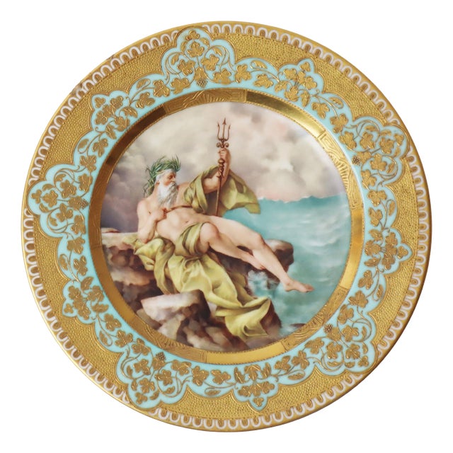 Cabinet Plate with Poseidon on a Rock in the Ocean Motif, 1800s For Sale
