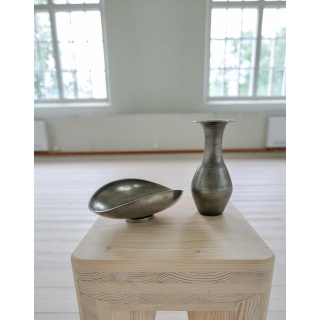 1950s Art Deco Vase and Bowl in Pewter by Edvin Ollers, Sweden, 1950s, Set of 2 For Sale - Image 5 of 13