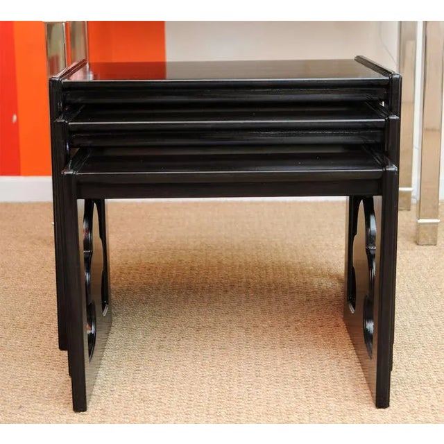 Vintage Ebonized Cut Out Wood Nesting Tables Set of 3, 1960's For Sale - Image 10 of 11