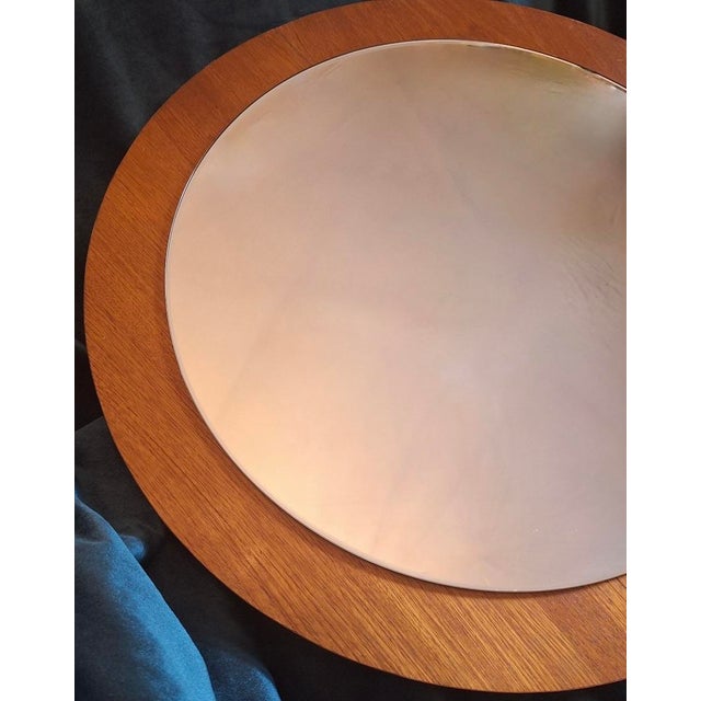Danish Teak Circular Bevelled Wall Mirror, 1960s For Sale - Image 4 of 8