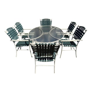 Beautiful Vintage Aluminum Brown Jordan Patio Set Table & 6 Chairs For Sale