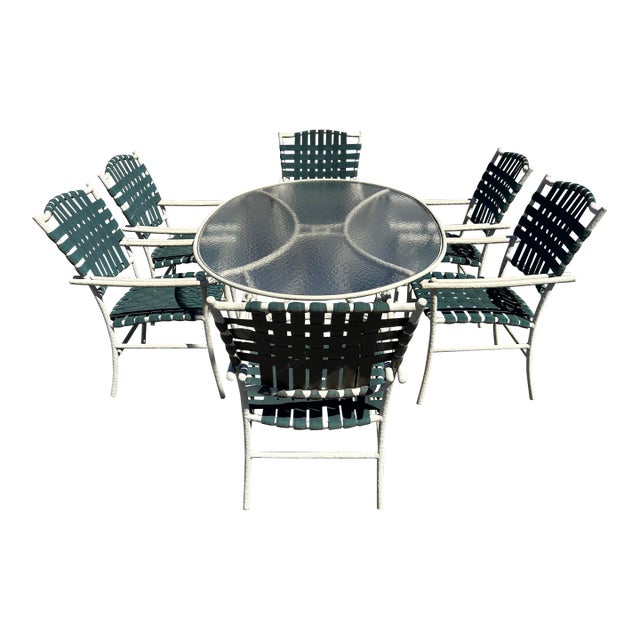 Beautiful Vintage Aluminum Brown Jordan Patio Set Table & 6 Chairs For Sale