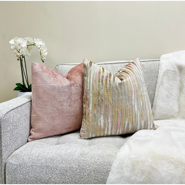 Not Yet Made - Made To Order Beige Pink and Gold Velvet Throw Pillow With Feather Down Insert For Sale - Image 5 of 7