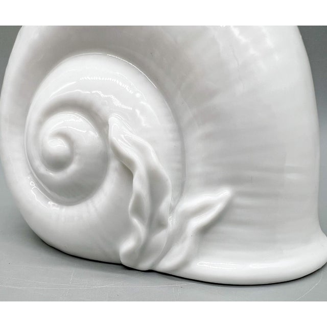 White Porcelain Spiral Snail Shell Lidded Jar – Coastal Nautical Sugar Bowl or Salt Cellar For Sale - Image 10 of 11