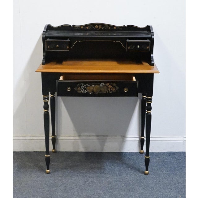 American Ethan Allen Hand Decorated Collection Black & Gold Hitchcock Style 32" Accent Writing Secretary Desk 14-9514 For Sale - Image 3 of 12