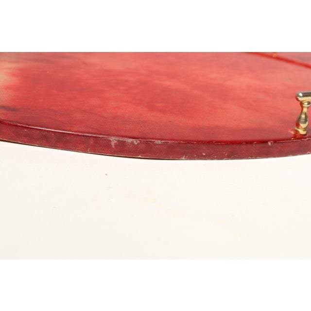 Large Italian Modernist Round Tray in Brass and Dyed Red Goatskin by Aldo Tura For Sale - Image 18 of 18