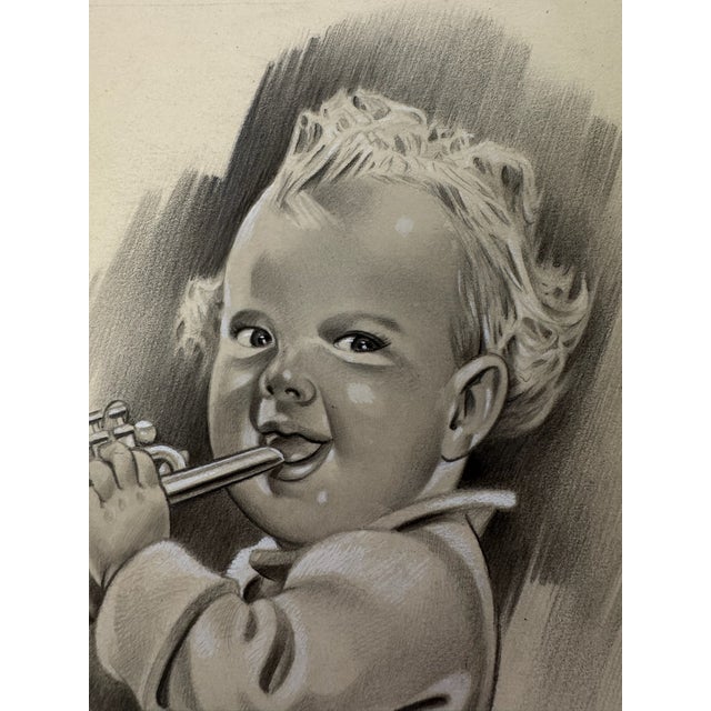 iginal graphite pencil drawing by American artist and illustrator Theodore E. Schrock (1879–1952), depicting a smiling...