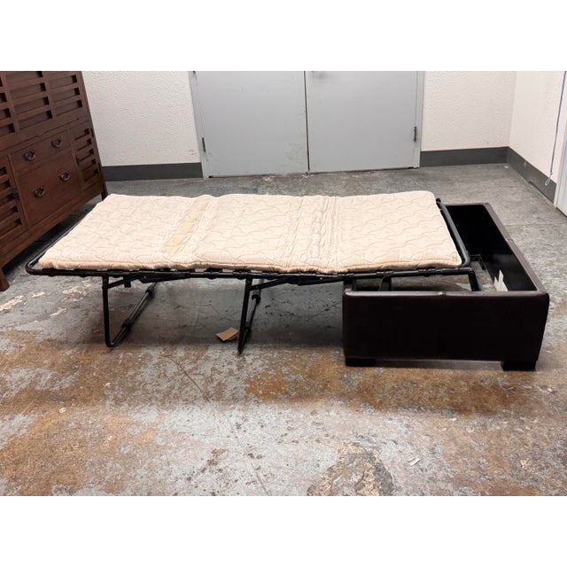 Twin Size Gumps Leather Ottoman Hidden Sleeper For Sale - Image 10 of 12