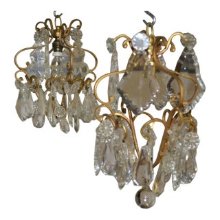 19th Century Single Light Bronze and Crystal Chandeliers - a Pair For Sale