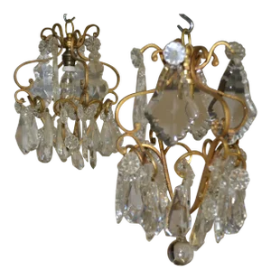 19th Century Single Light Bronze and Crystal Chandeliers - a Pair