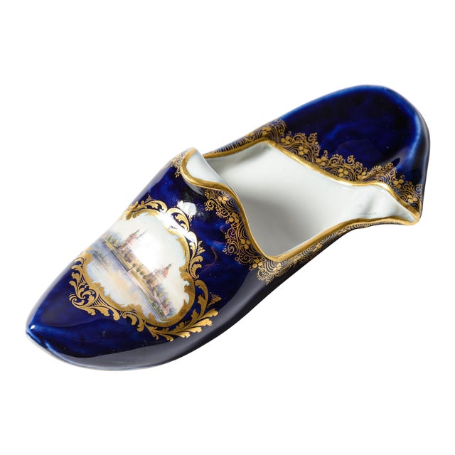Baroque Rare Meissen Cobalt Blue Hand Painted "Shoe" Slipper of Castle Moritzburg C 1890 For Sale - Image 3 of 11