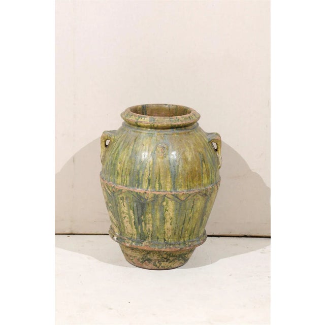 Green 18th Century Large Italian Terracotta Jar with Rich Green Poured Glaze For Sale - Image 8 of 10
