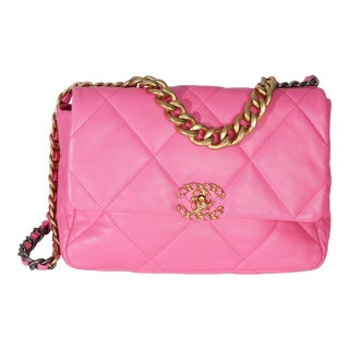 Pink Quilted Lambskin Large Chanel 19 Flap Bag For Sale