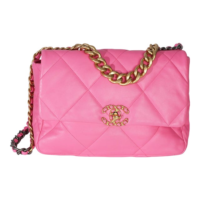 Pink Quilted Lambskin Large Chanel 19 Flap Bag For Sale