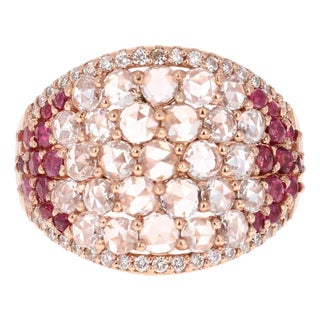 2.47 Carat Ruby Rose Cut Diamond Rose Gold Cocktail Statement Ring, Size 7 For Sale