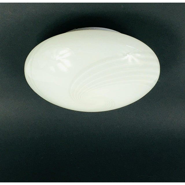 Stunning mid-century modern Murano glass flush mount/ceiling light from Hillebrand (Germany, 1970s). Murano glass shade...