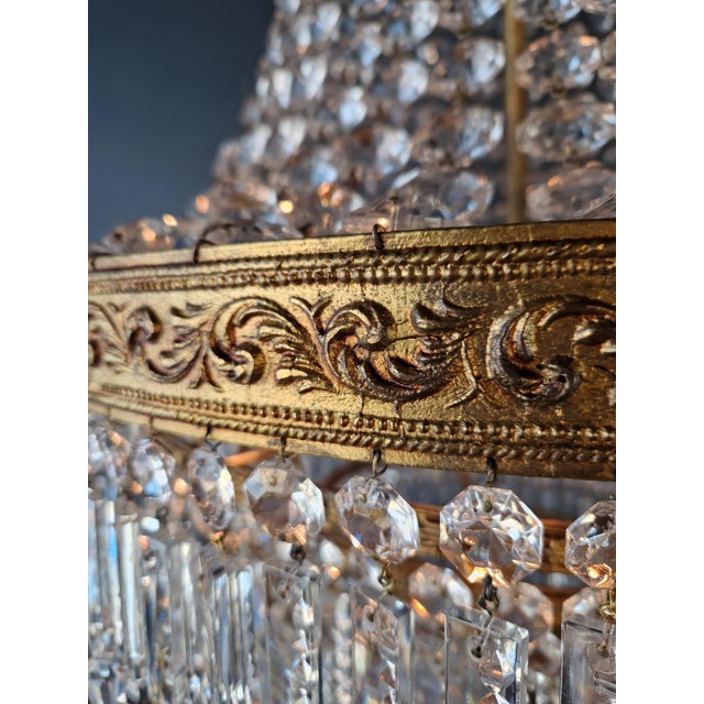 Antique Crystal Basket Chandelier Brass Directoire Style Restored Empire Italy For Sale - Image 11 of 11