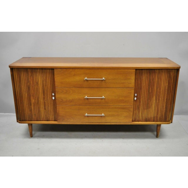 1960s Mid Century Modern John Cameron Walnut Tambour Sliding Door