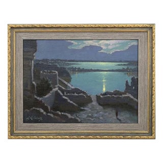 Trokai Castle in Lithuania Before Restoration, 1970s, Oil Painting For Sale