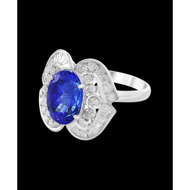 5.38 Carat Oval Tanzanite and Diamond Ring 18 Karat White Gold, Estate For Sale - Image 13 of 18