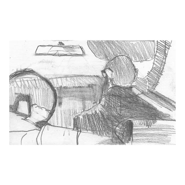 1970s Drawing of Men in a Car For Sale