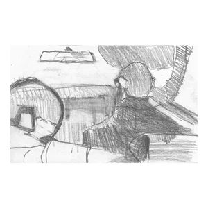 1970s Drawing of Men in a Car