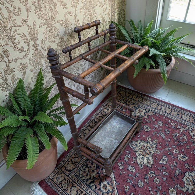 Late 19th-Century French Faux Bamboo Umbrella Stand With Original Zinc Liner For Sale - Image 4 of 12