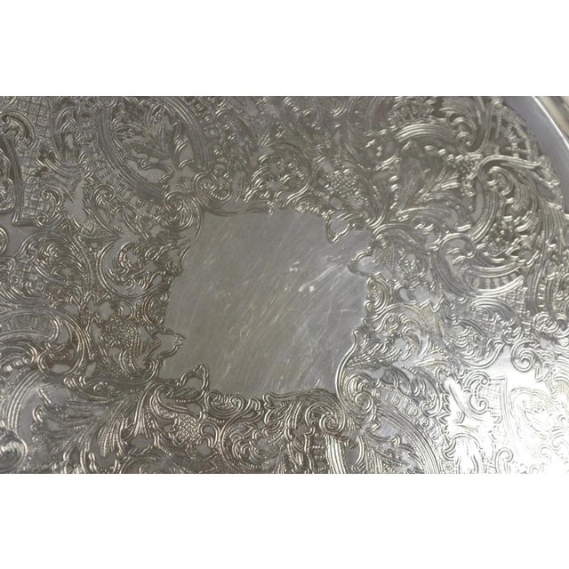 Vintage Oneida Victorian Round Silver Plated Serving Platter Tray W/ Handles For Sale - Image 12 of 14