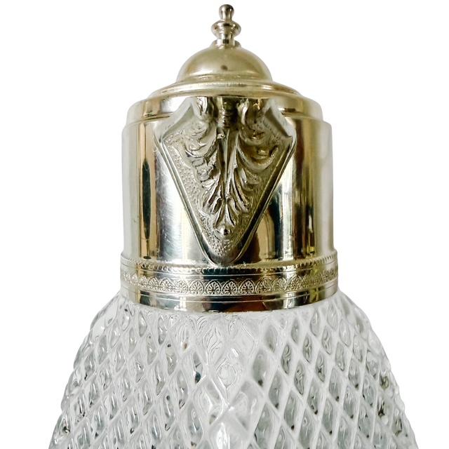 Metal Vintage Continental Silver-Plated & Diamond Cut Glass Pitcher For Sale - Image 7 of 9