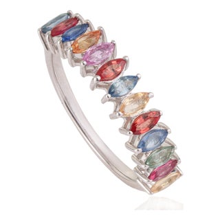 Boho Chic 2.44 Ct Multicolor Sapphire Marquise Band Ring, Size 6 For Sale